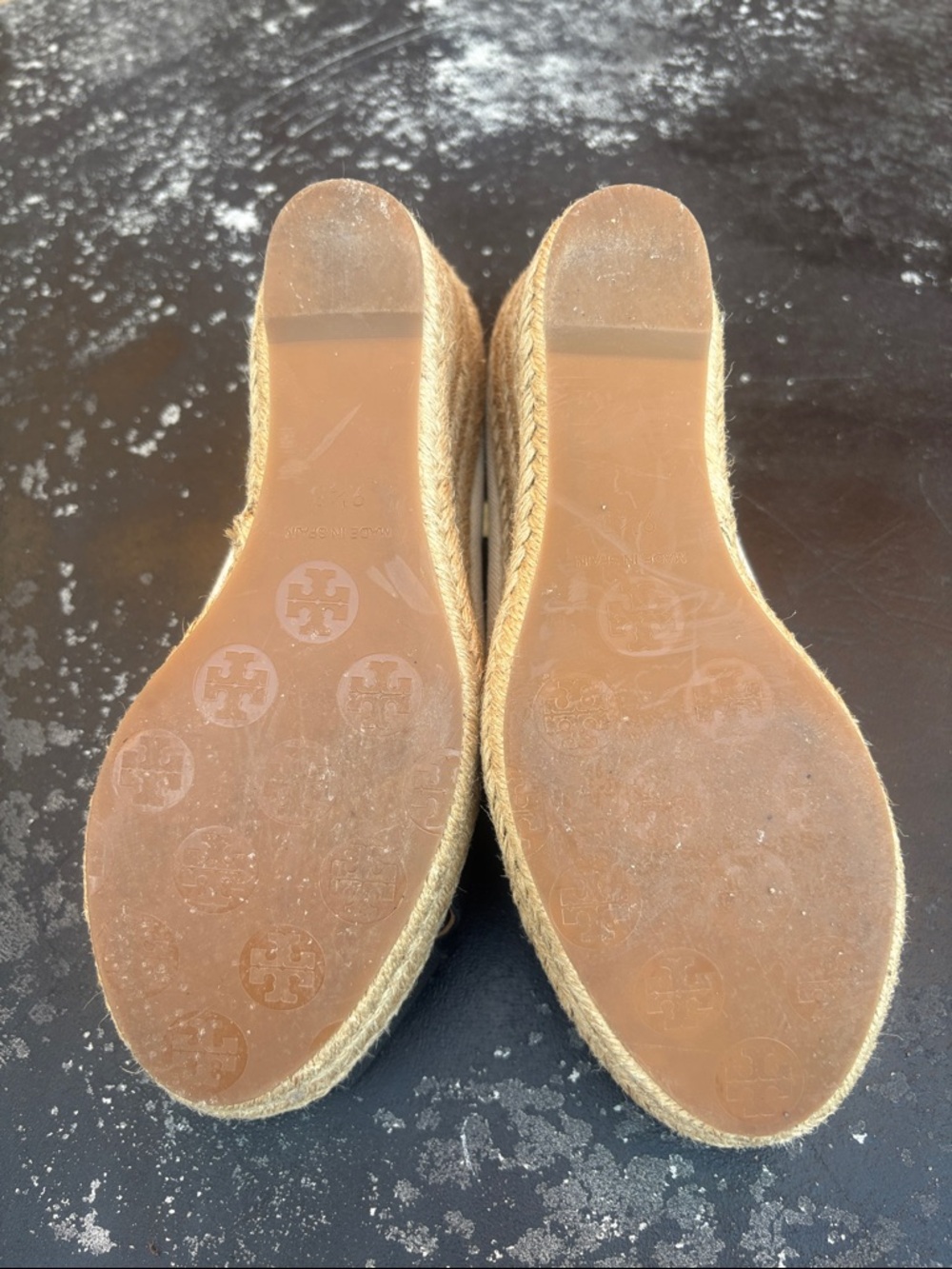 Tory Burch Women’s Black Espadrille Platform Peep-Toe Wedges size 9.5 - Picture 7 of 8